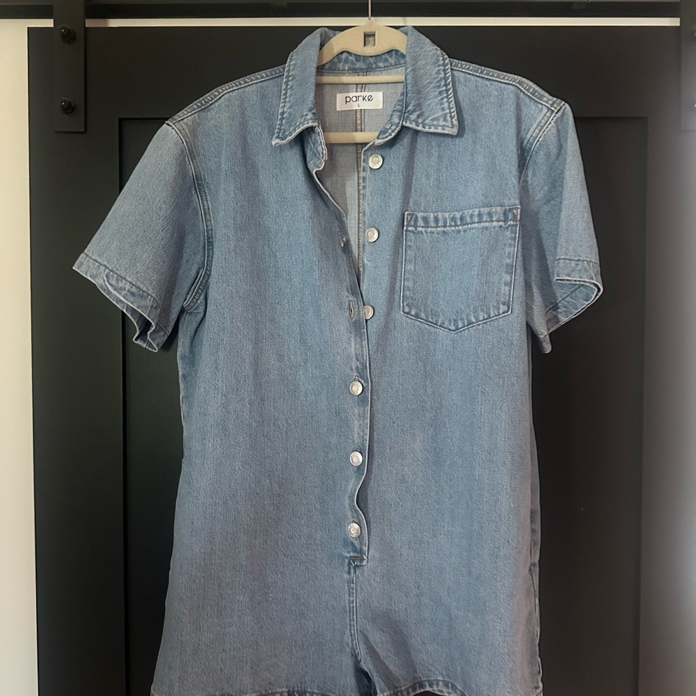 Parke light wash Denim romper - Picture 2 of 4